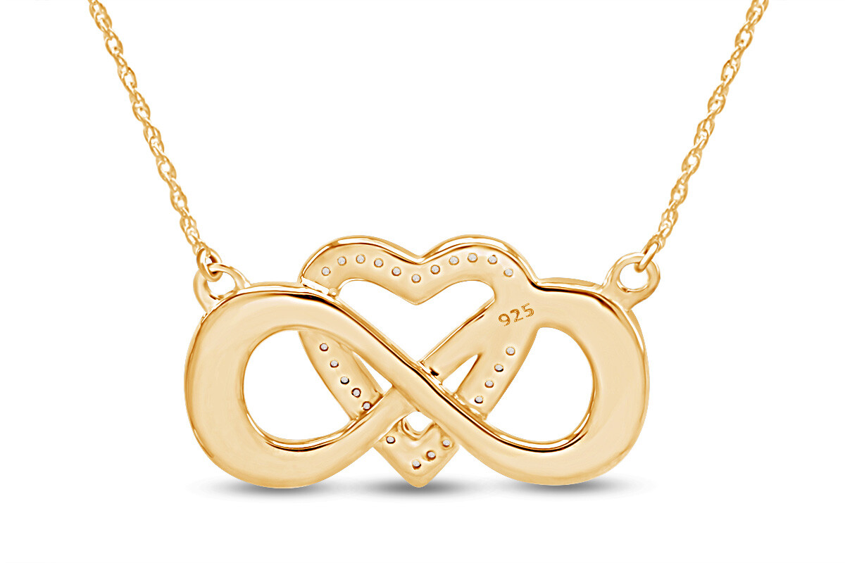 Natural Diamond Infinity & Heart Engravable Necklace in 14k Yellow Gold Plated