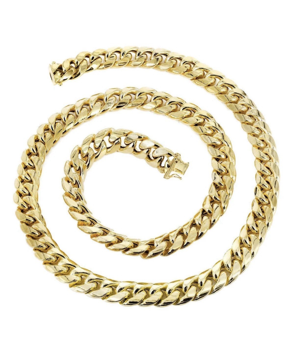20 Inch Solid Yellow Miami Cuban Link Chain 14K Gold.