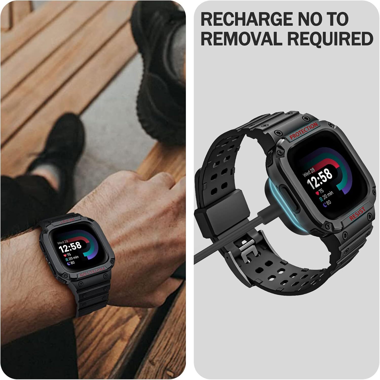 Bands with Case For Fitbit Sense /Fitbit Versa 3 2 Versa Lite Rugged Sport Strap