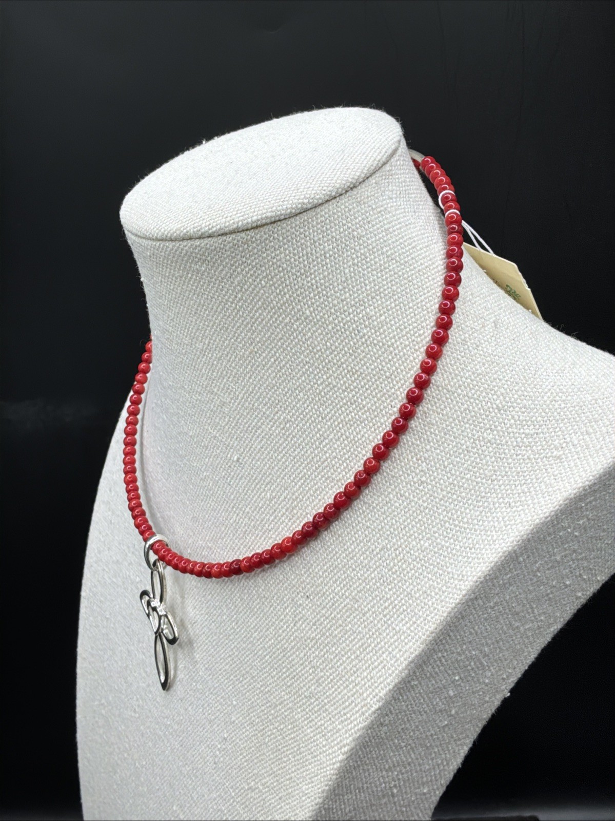 Barse Cross Your Heart Memory Wire Necklace- Bamboo Coral – Silver- NWT