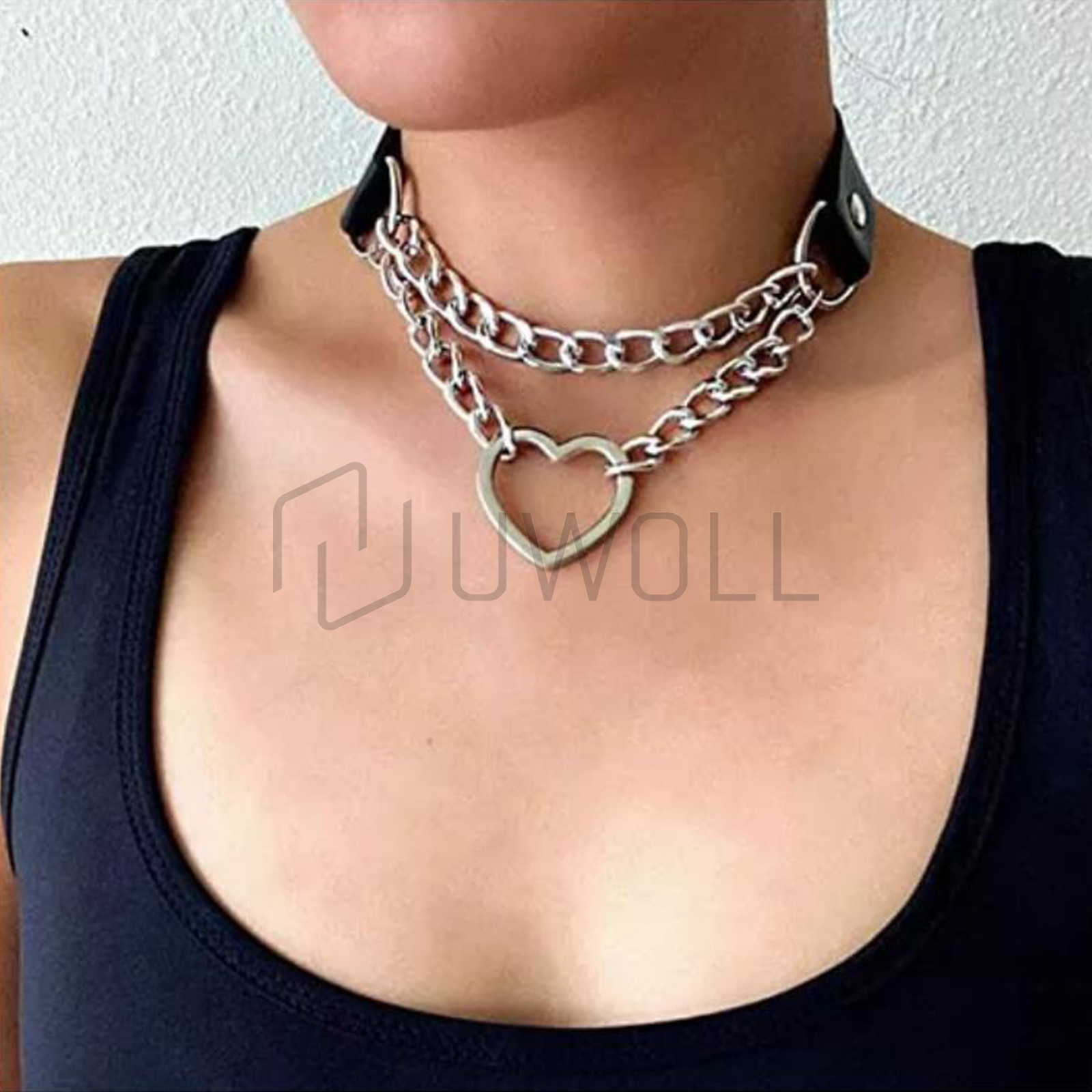 Leather Choker Necklace Adjustable Heart Chain Neck Collar Gothic Punk Gift