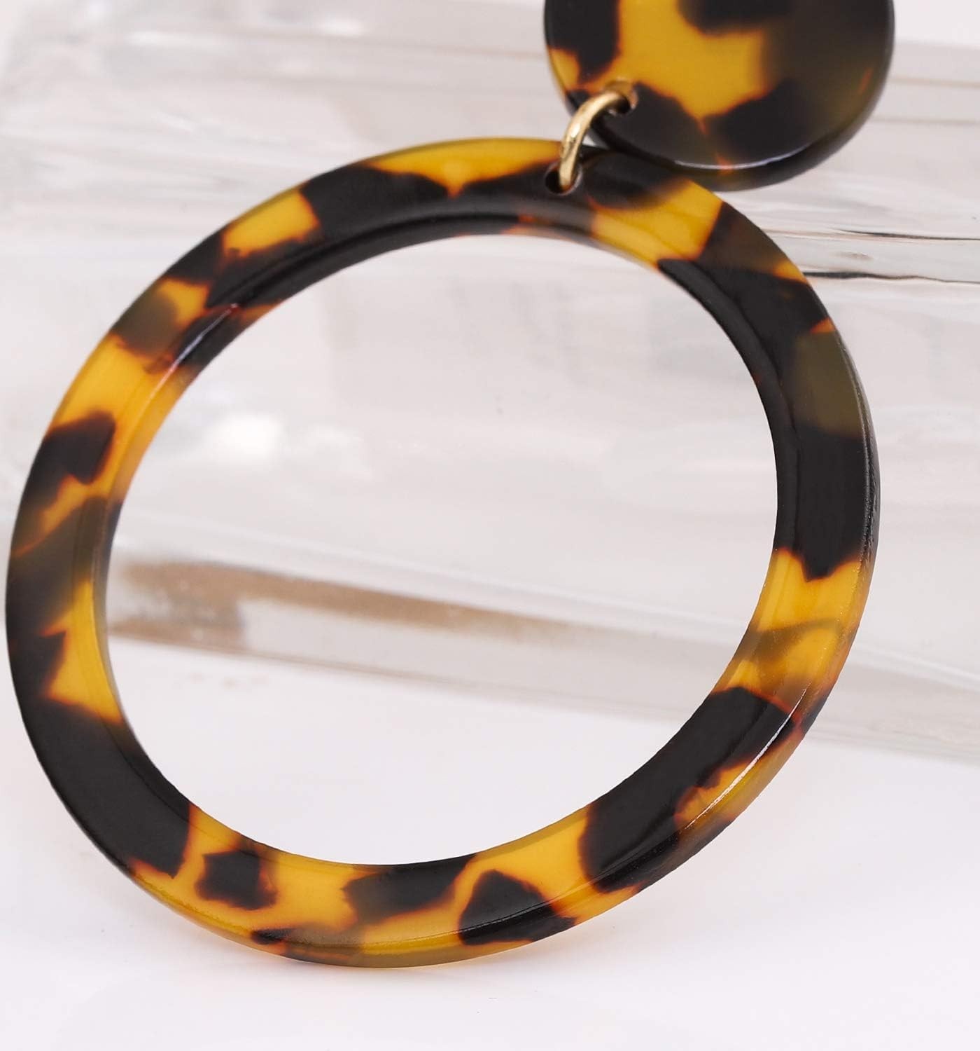 Acrylic Circle Drop Dangle Earrings Tortoise Shell Hoop Mottled