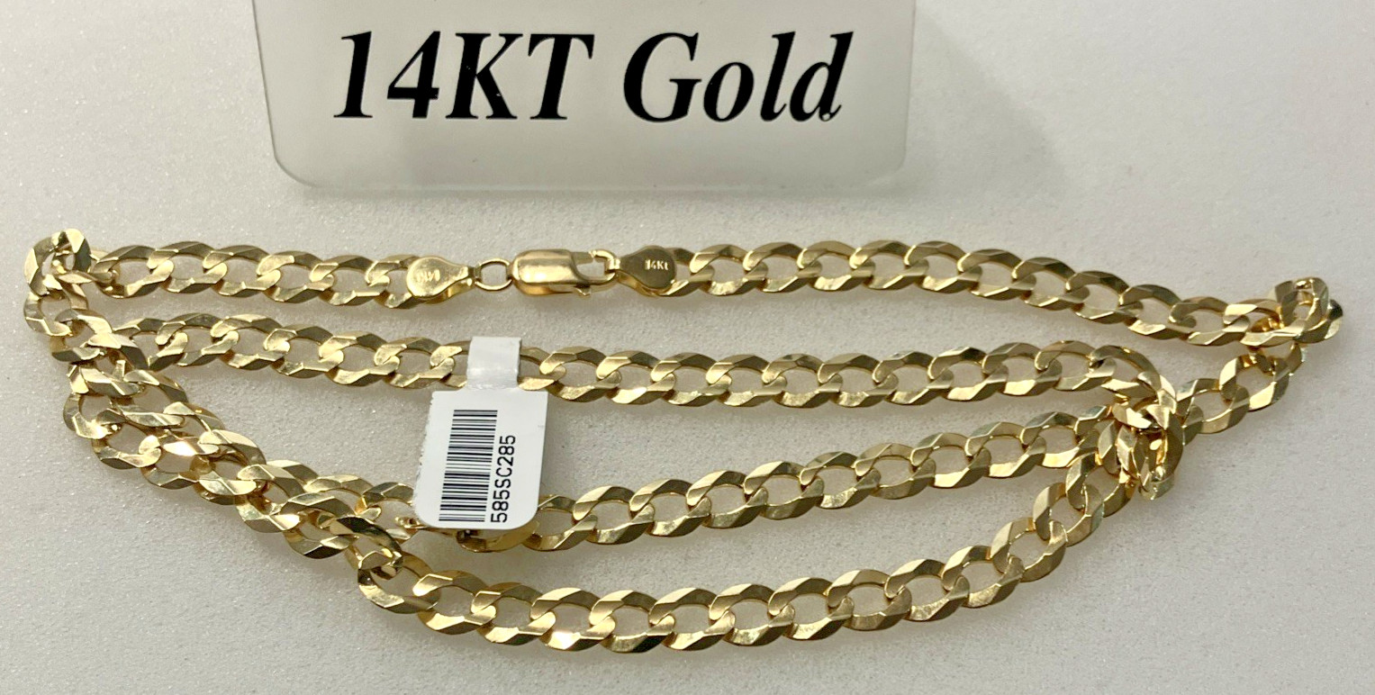 14kt Real Gold Solid Curb Link Chain 28.5grams 7.2mm 24” Brand New with Tag 14K