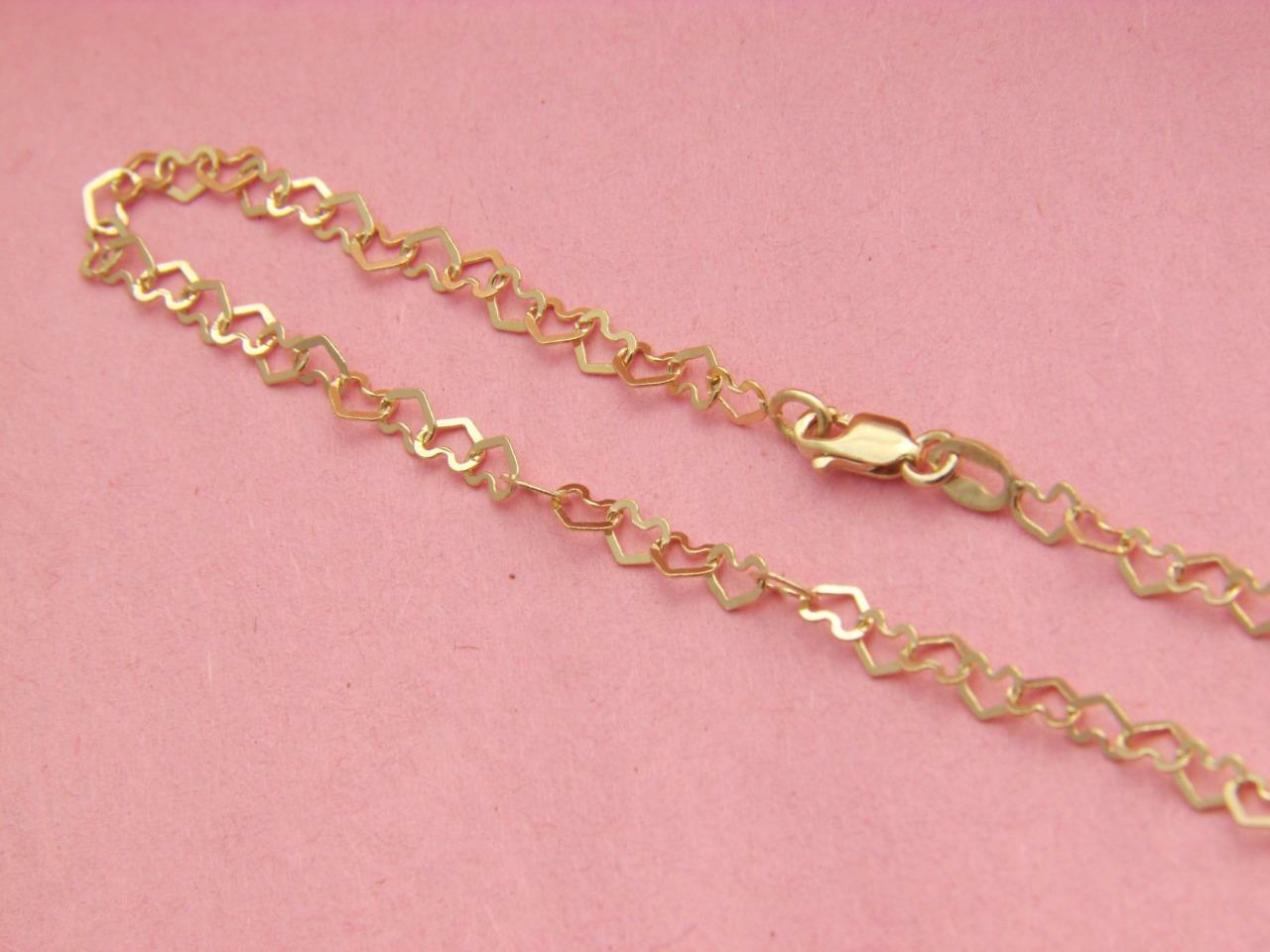 Solid 10K Yellow Gold 3mm Heart Chain Necklace Real 10kt gold Necklace