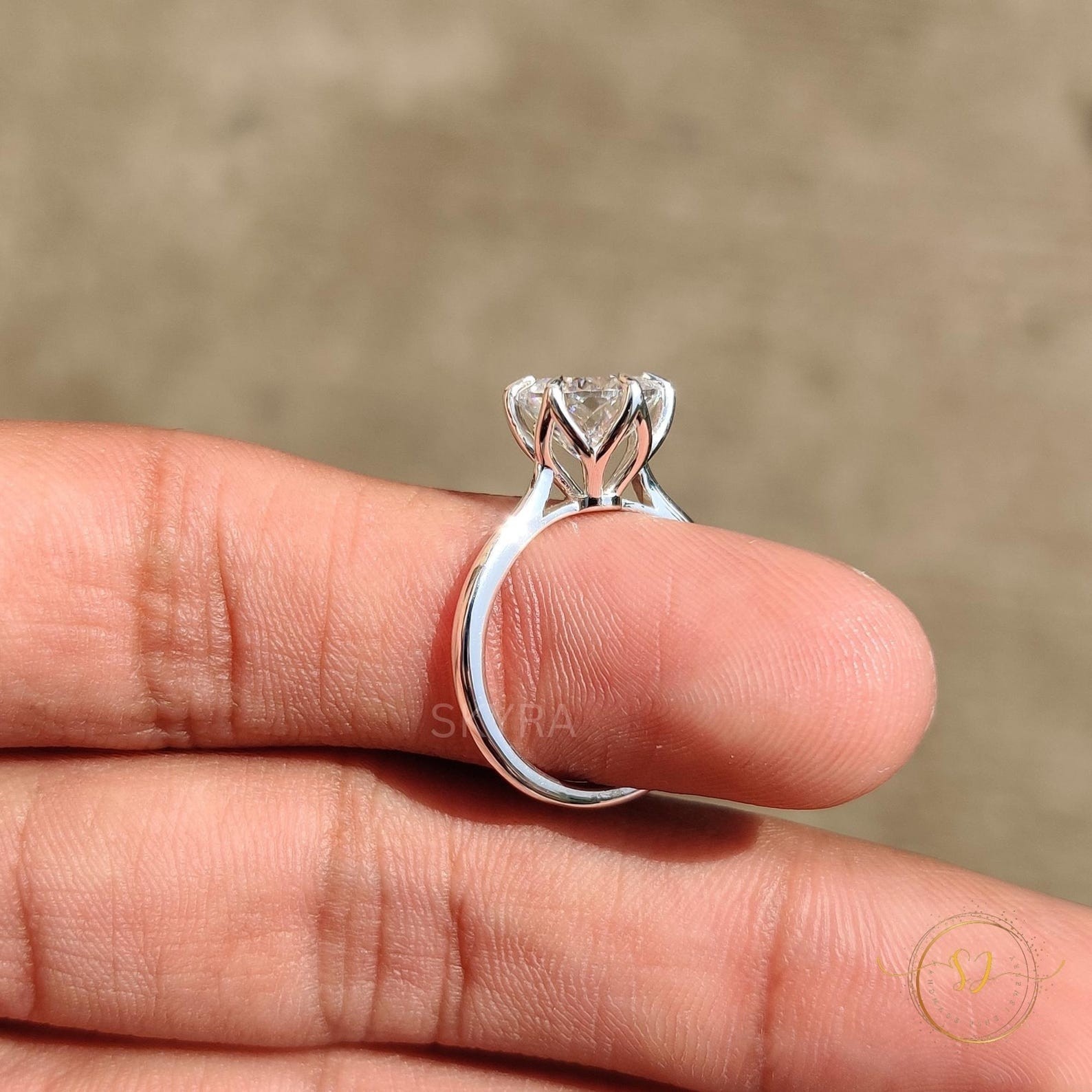 2 CT Portuguese Cut Moissanite Solitaire Engagement Ring Six Prong Setting 7 US