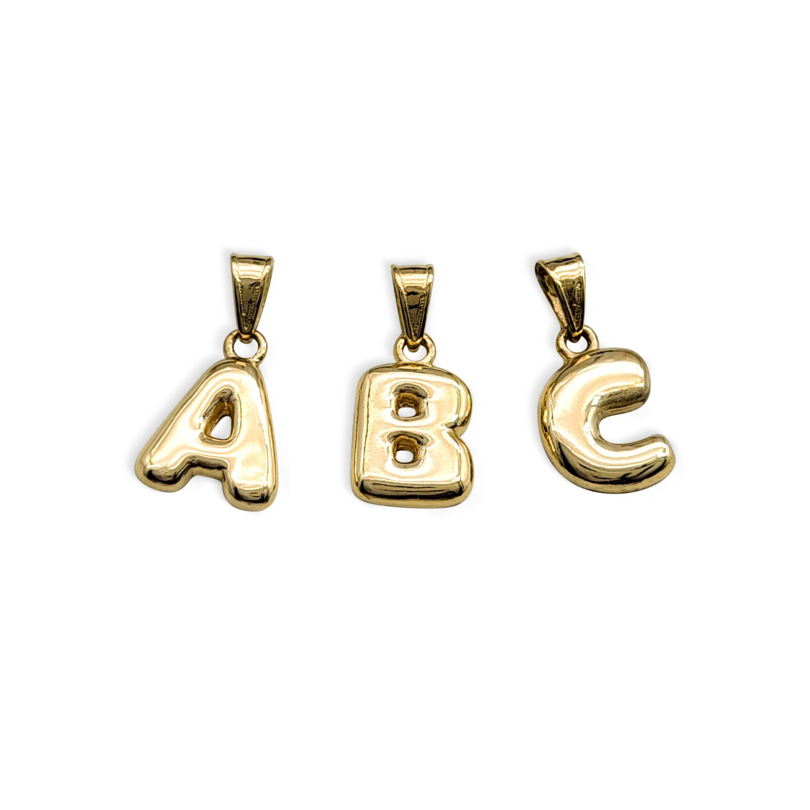 18K Yellow Gold Bubble Letter Pendant All Letters, Numbers, Gold Initial Pendant