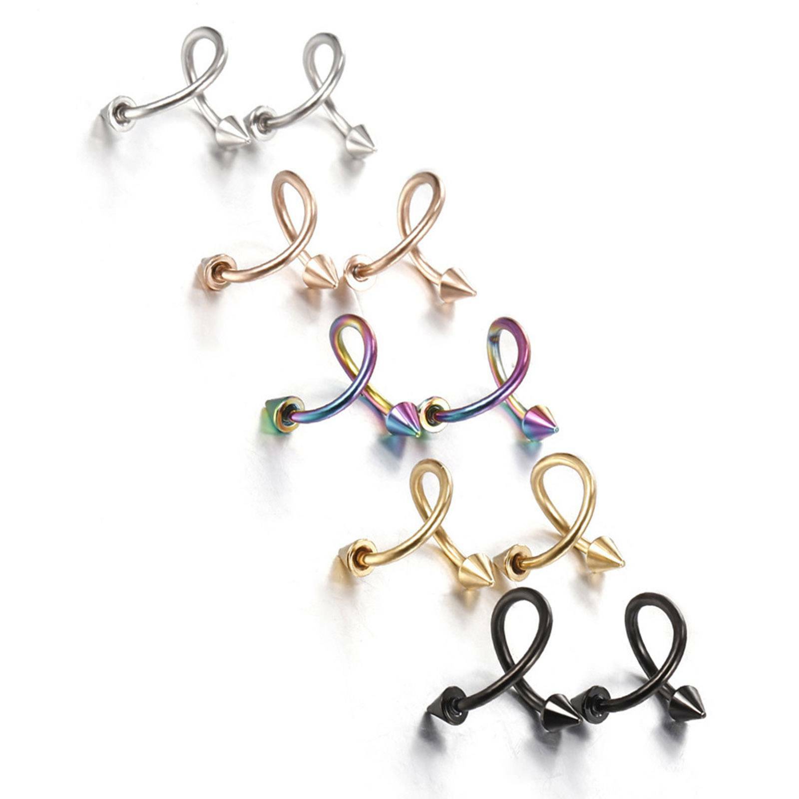 10pcs Ball Cone Spiral Twist Nose Ring 316L Steel Cartilage Tragus Earring 16G