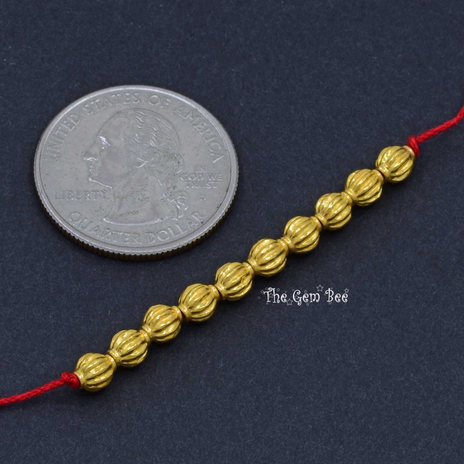 18k Solid Yellow Gold 4.2mmx5mm Fluted Fancy Spacer Finding Beads (2)