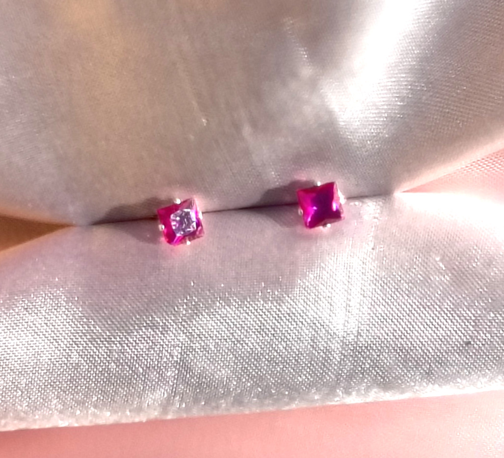 PETITE SQUARE 4MM RUBY STERLING SILVER STUDS– .50CTW