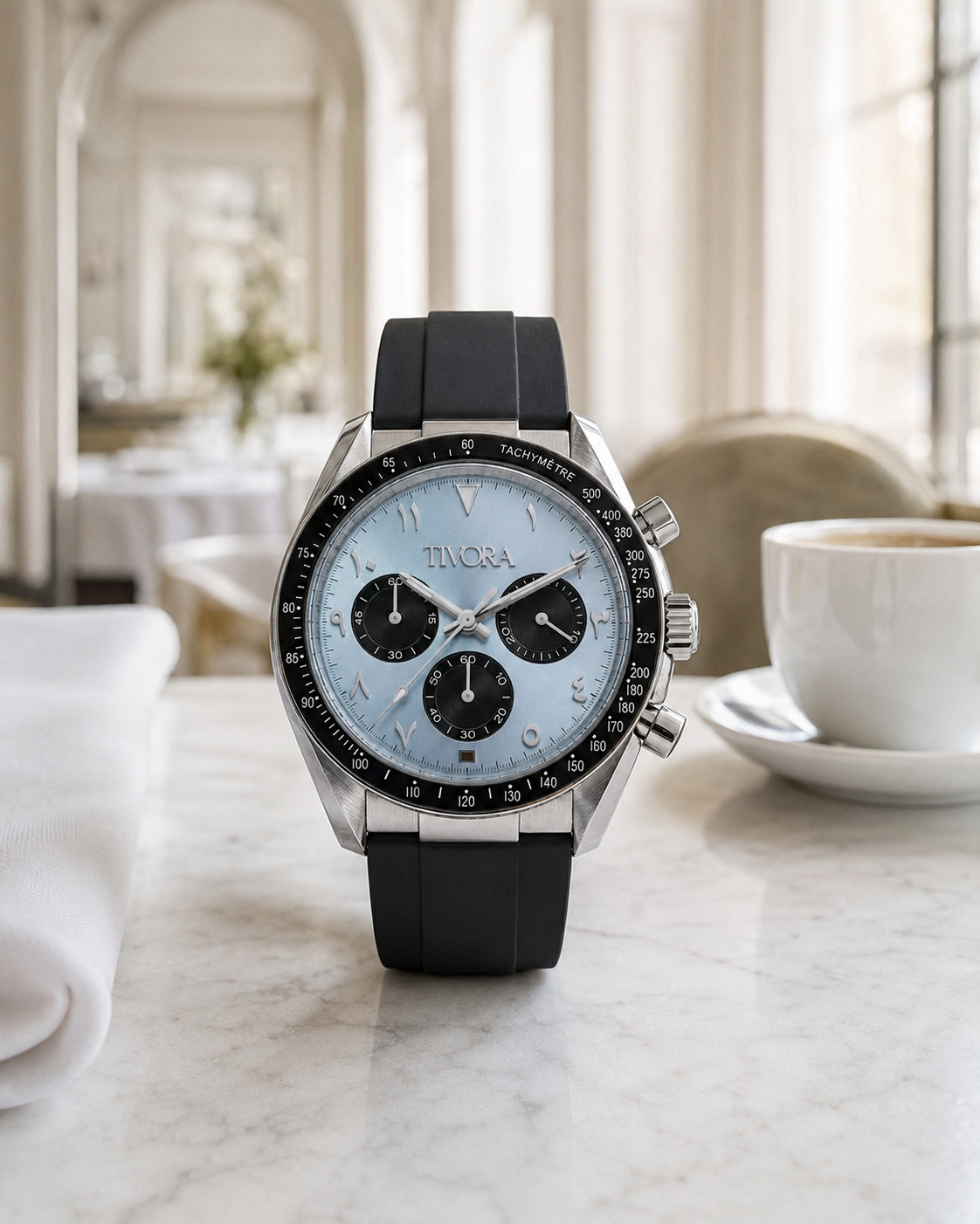 TÍVORÁ Veyron Argent Steel Ice Dial Rubber – Custom Branded Automatic Chronograp