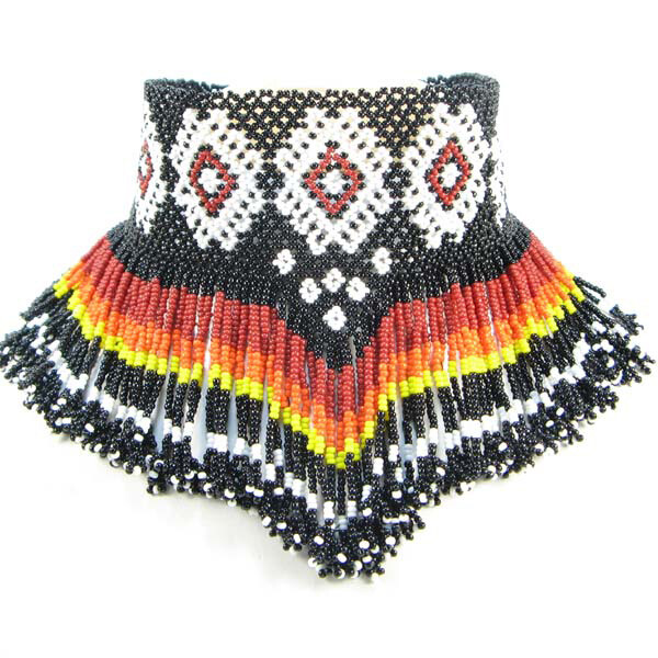 Handmade Black Fire Pattern Beaded choker necklace