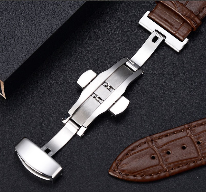 Curved End Leather Watch Band Bracelet Strap Replacement Deployment Clasp Buckle