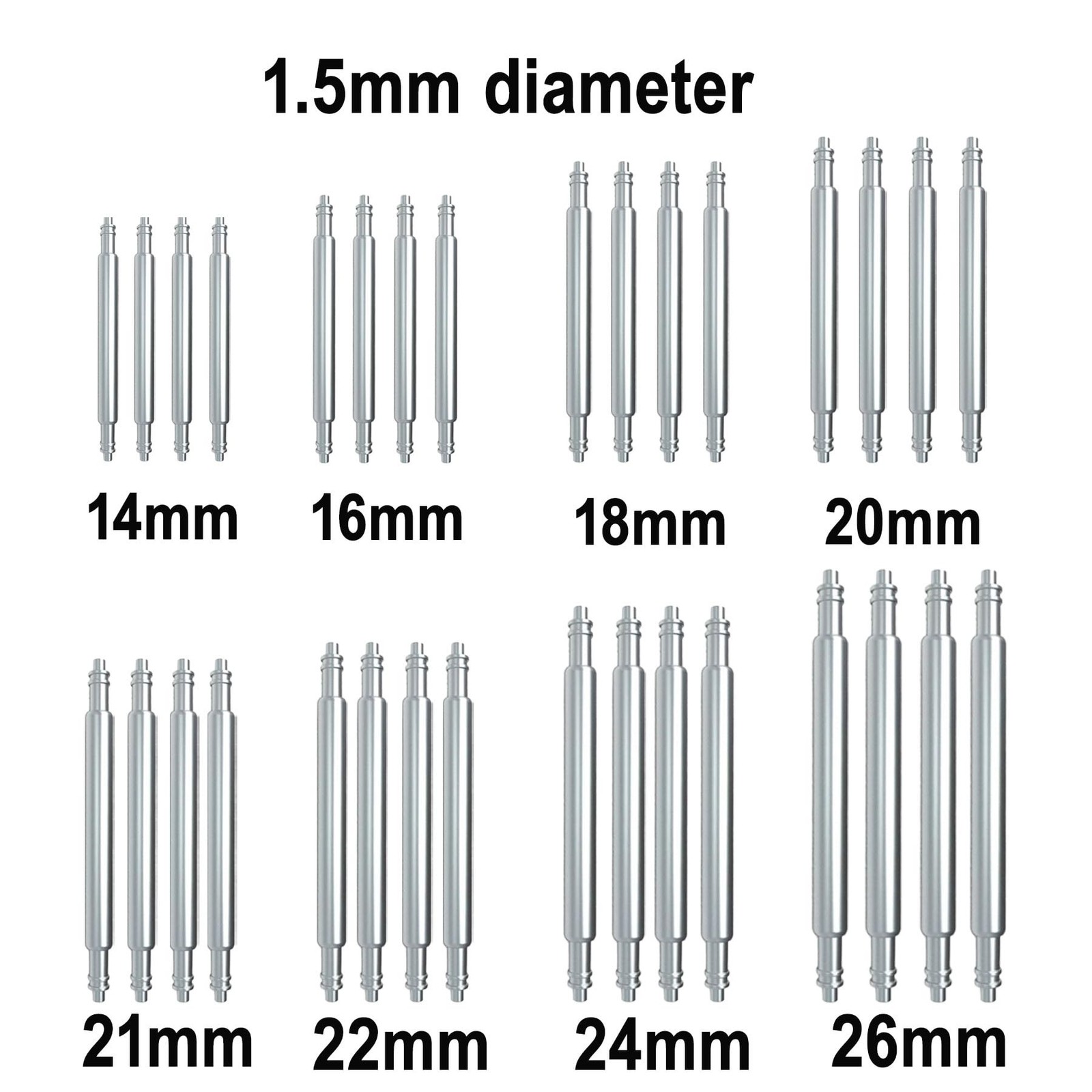 Watch Band Pins，32pcs Thickness Heavy Duty Spring Bar, 1.5mm/1.8mm 316L S