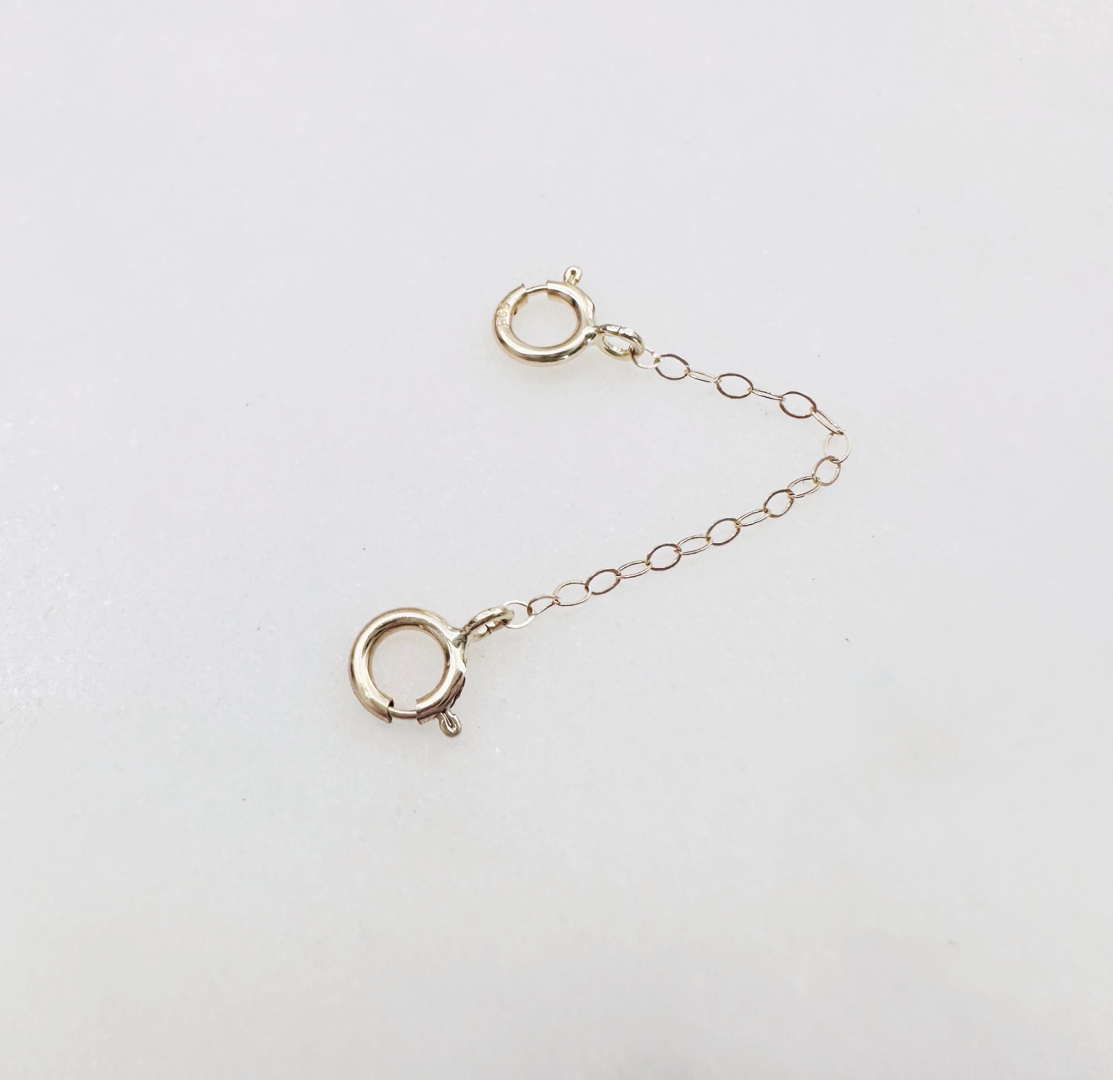 14K Solid Yellow Gold Thin Cable Link Safety Chain Extension w/Dual Clasps, 1.5″