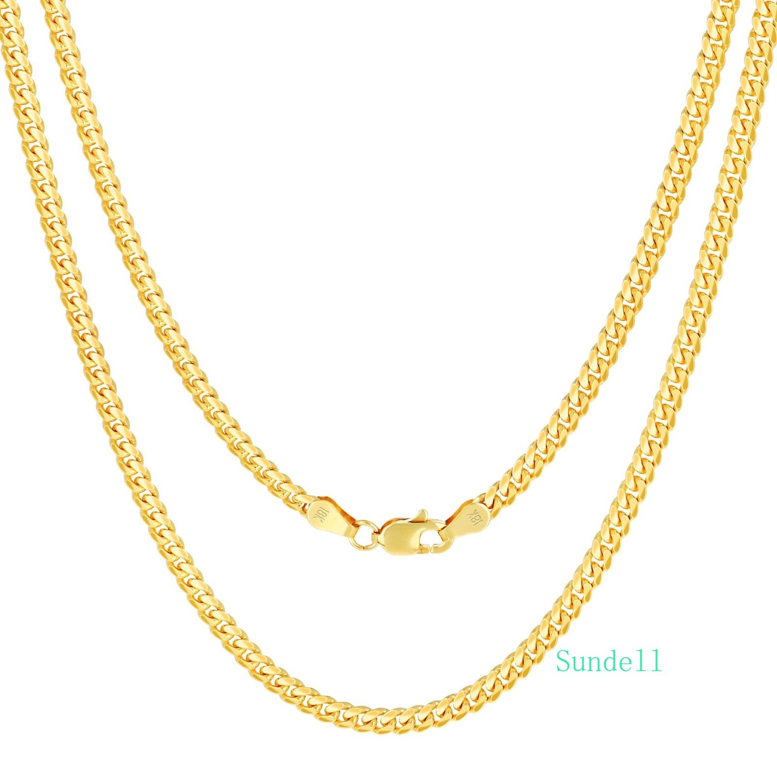 18K Yellow Gold Solid 2.7mm-7mm Miami Cuban Chain Necklace Mens Womens 16″-30″