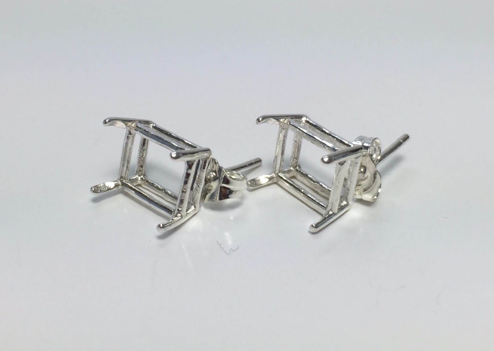 Two Octagon Sterling Silver Wire Pre-Notched Earring Settings (5×3-12x10mm)