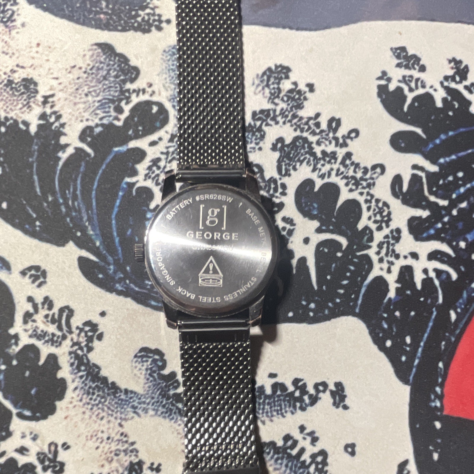 GEORGE Diamond Black Sunburst Dial Diamond Accent Mesh Band Quartz 35mm 30m