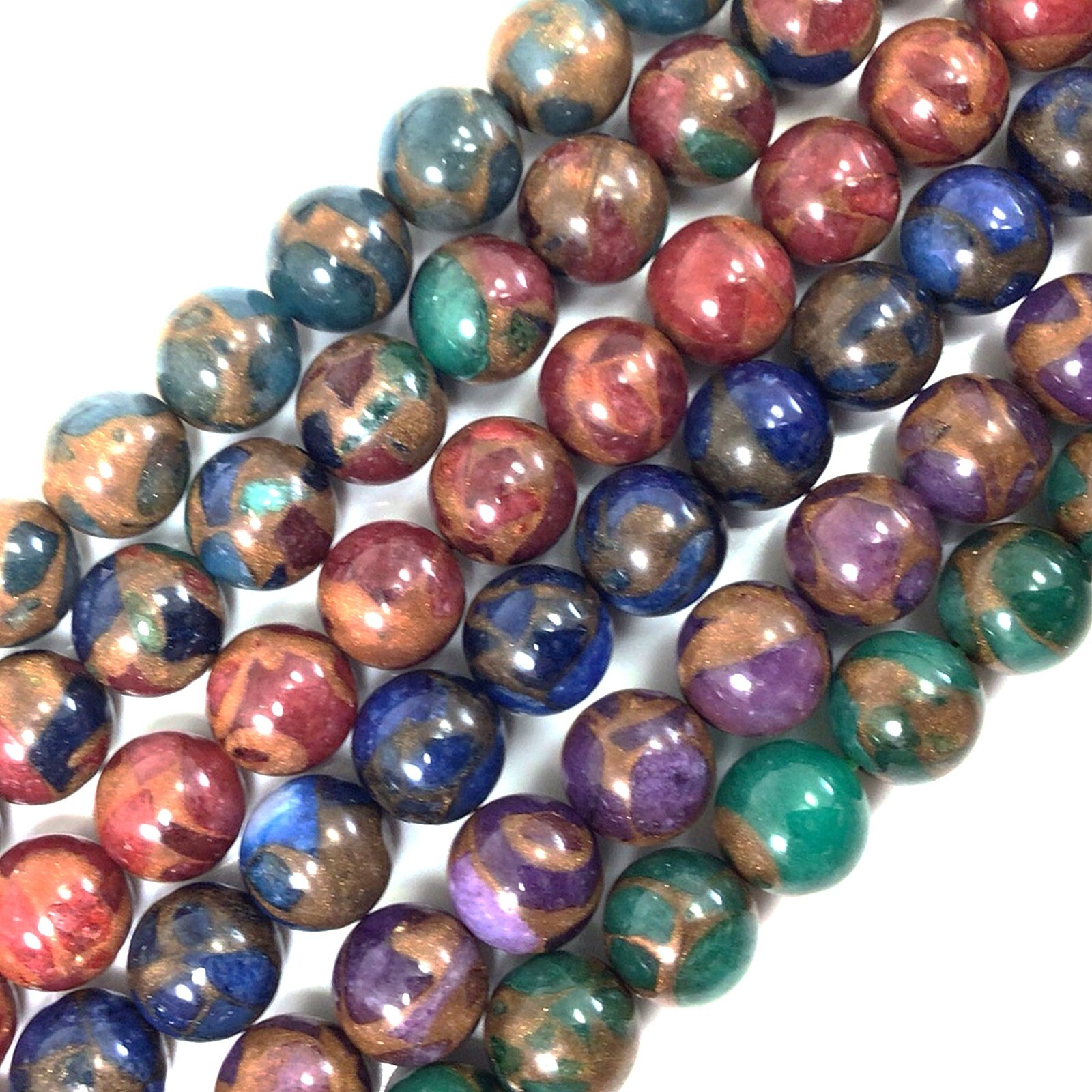 Gemstone Impression Jasper Cloisonne Variscite Round Bead 15″ 4mm 6mm 8 10 12mm