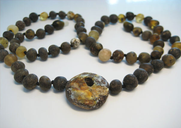 Genuine Raw Green Grey Amber Beautiful Baltic Amber Necklace/Pendant 22.5 in !!!