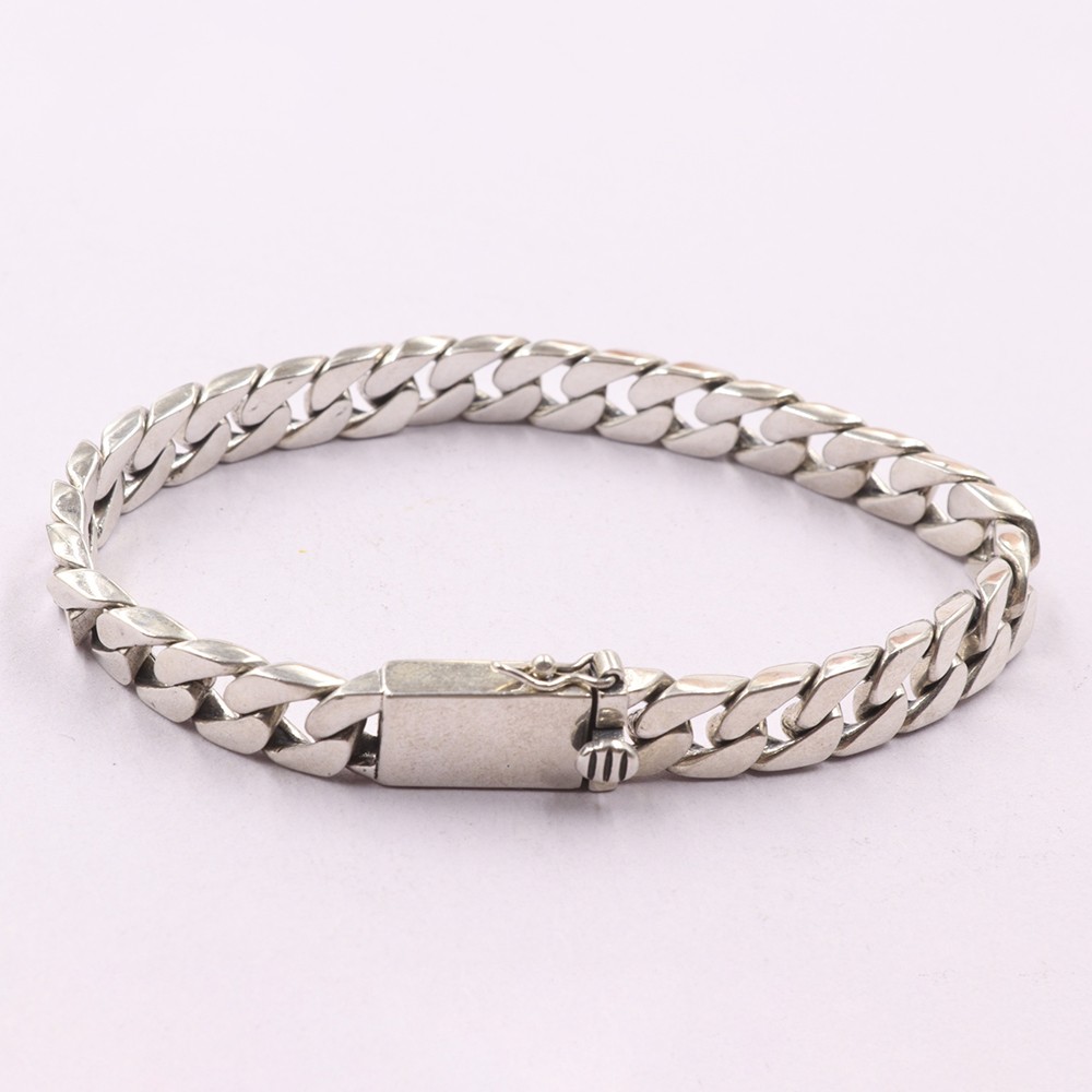 Pure S925 Sterling Silver Chain Men Women 8mm Curb Link Bracelet 34-35g 7.9inch