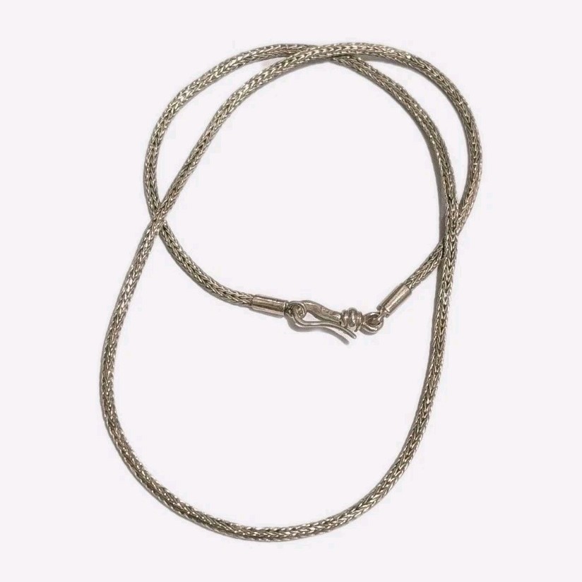 Vintage Sterling Silver 3mm Spiga Wheat Pattern 16″ Hook Necklace 9 Grams