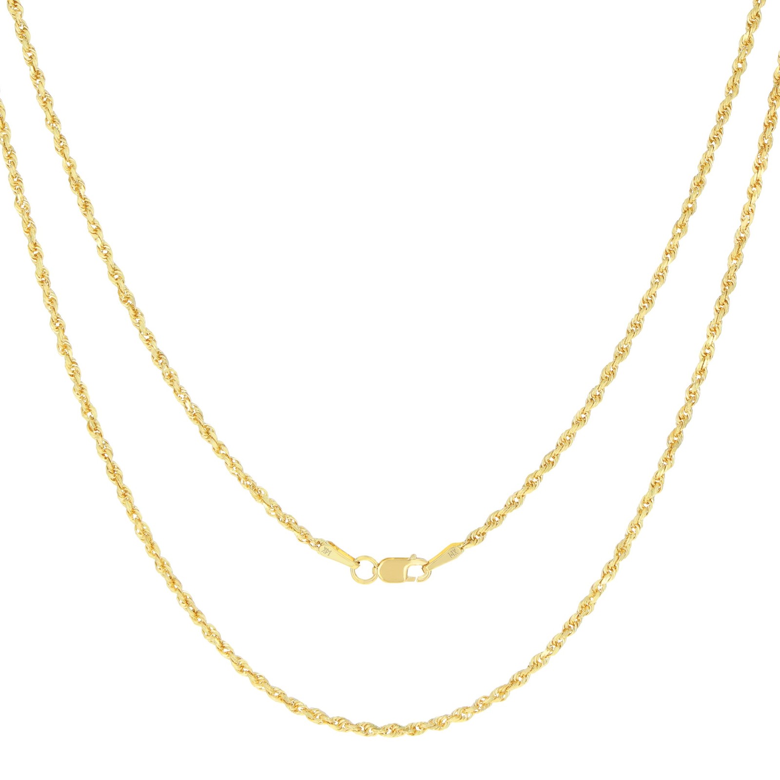 14K Yellow Gold Solid 1.8mm Diamond Cut Rope Link Chain Pendant Necklace 16″-30″