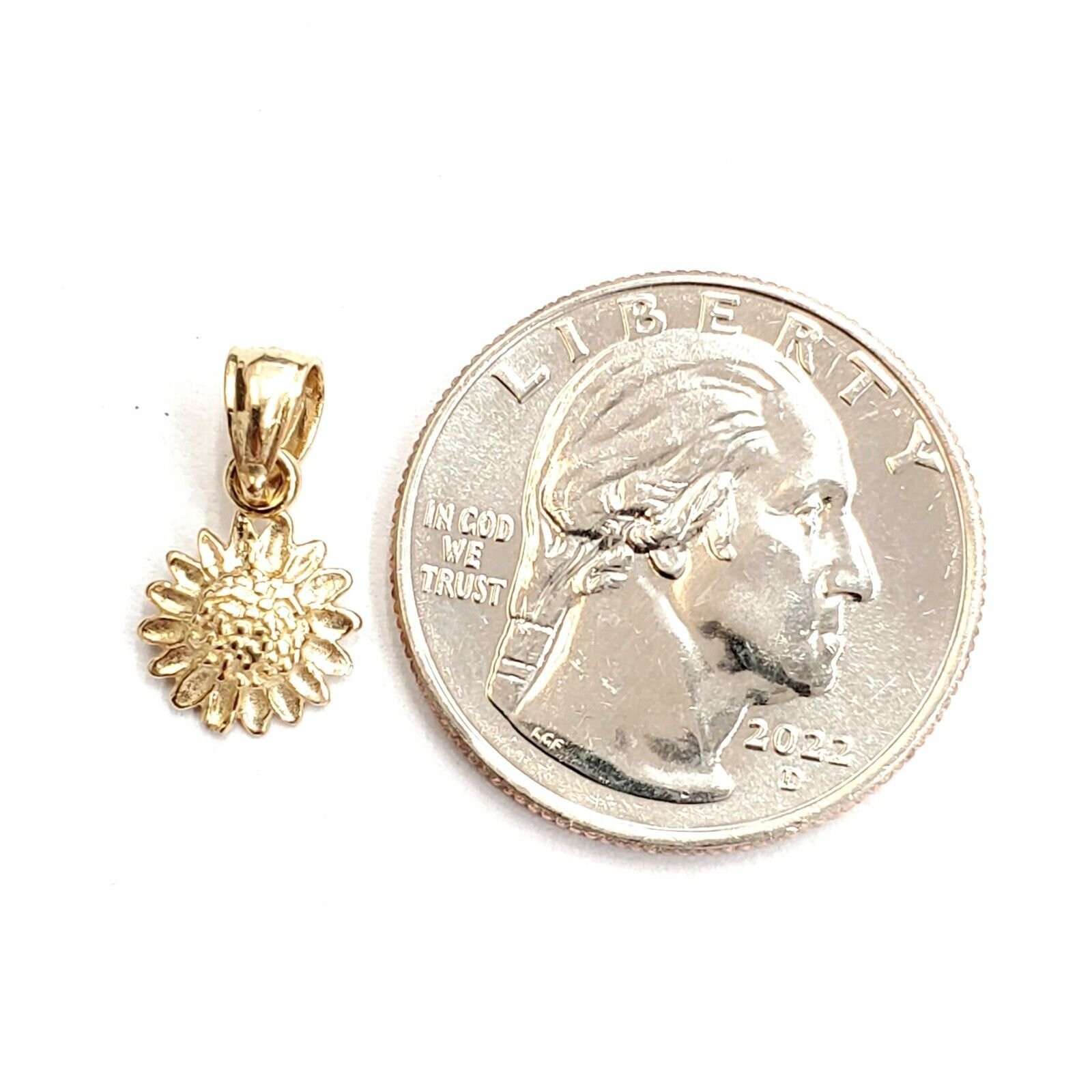 New 14k yellow Gold solid tiny sunflower girasol Pendant charm fine jewelry 0.7g