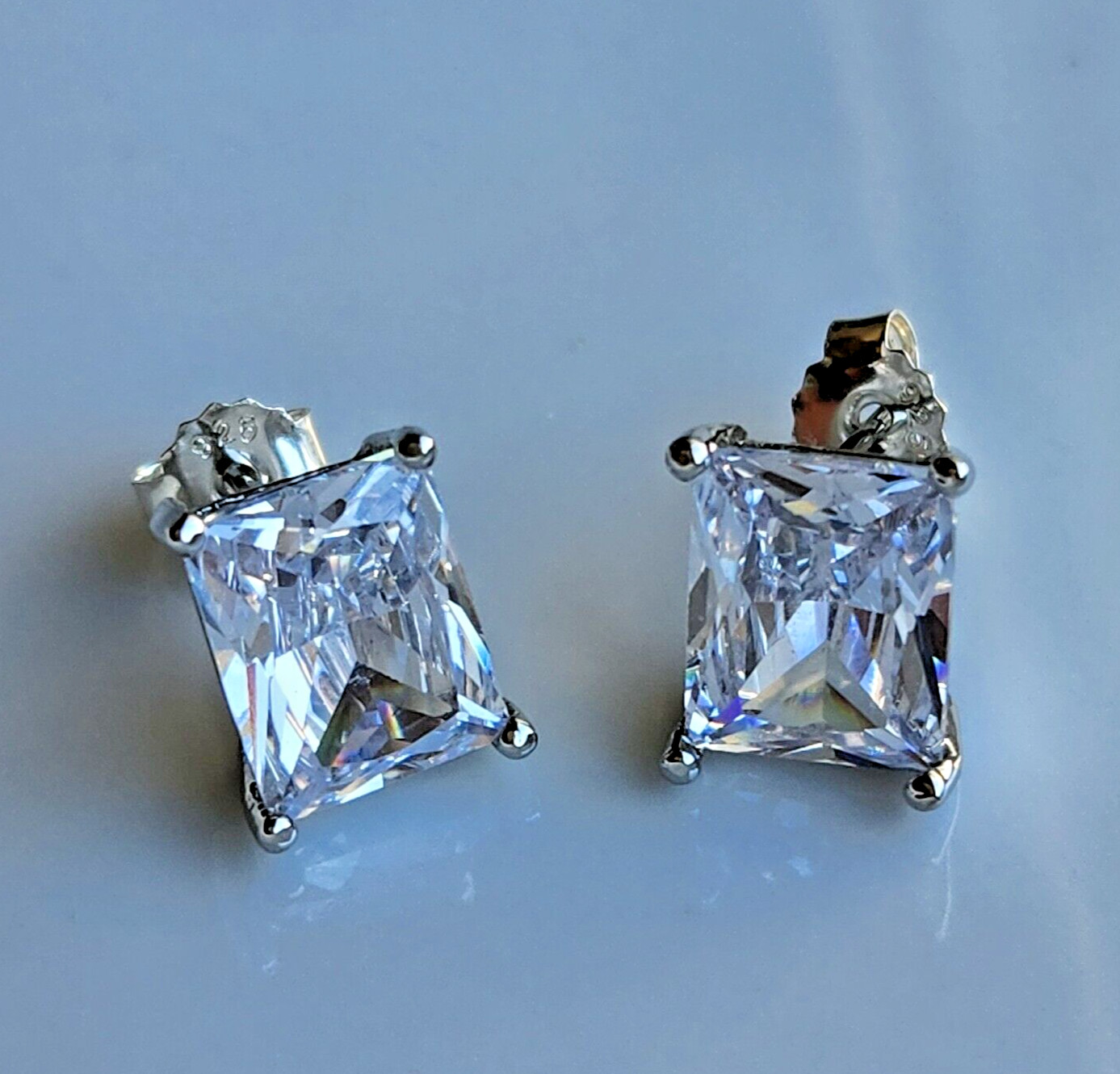 8CT Rectangle Lab-Created White Sapphire Stud Earrings 925 Sterling Sliver