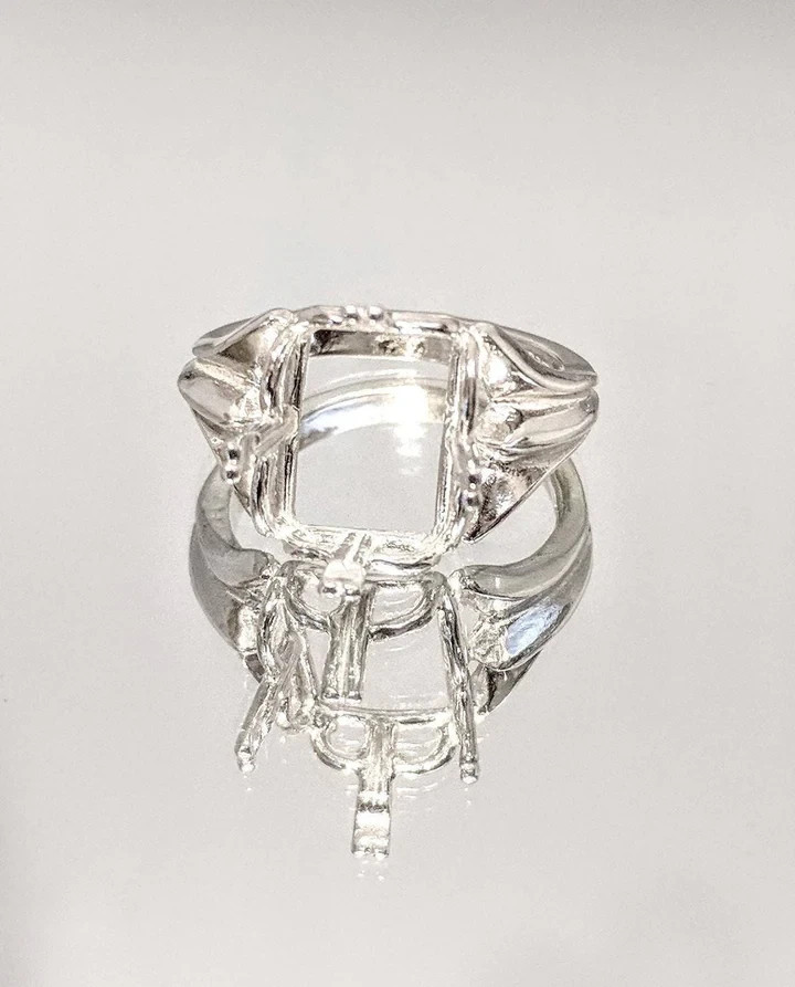 12×10 Emerald Setting Regal Ring Pre-Notched Solid Sterling Silver Size 6.5