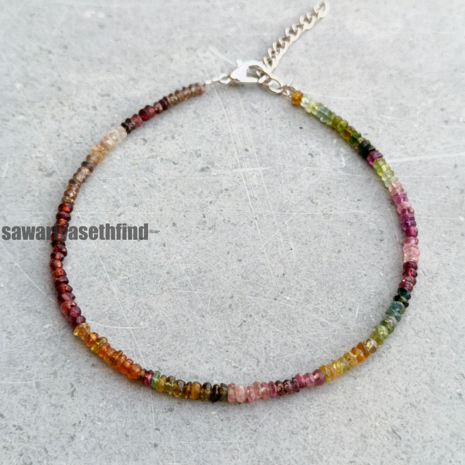 Multi Tourmaline Bracelet – 2mm Faceted Rondelle Gemstone, Sterling Silver Clasp