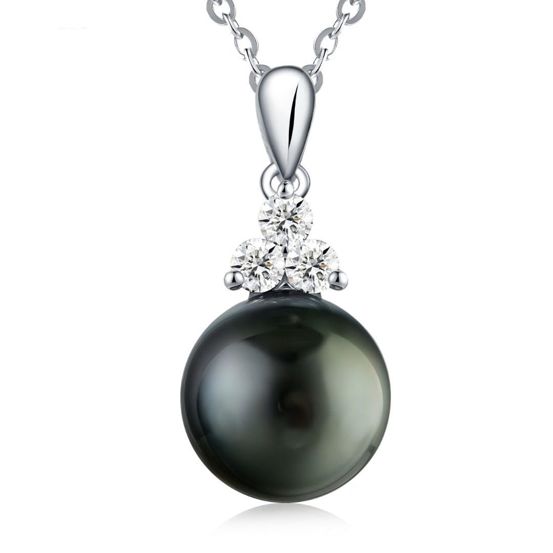 Sterling Silver Black Pearl Pendant Necklace with Moissanite, Elegant Jewelry…
