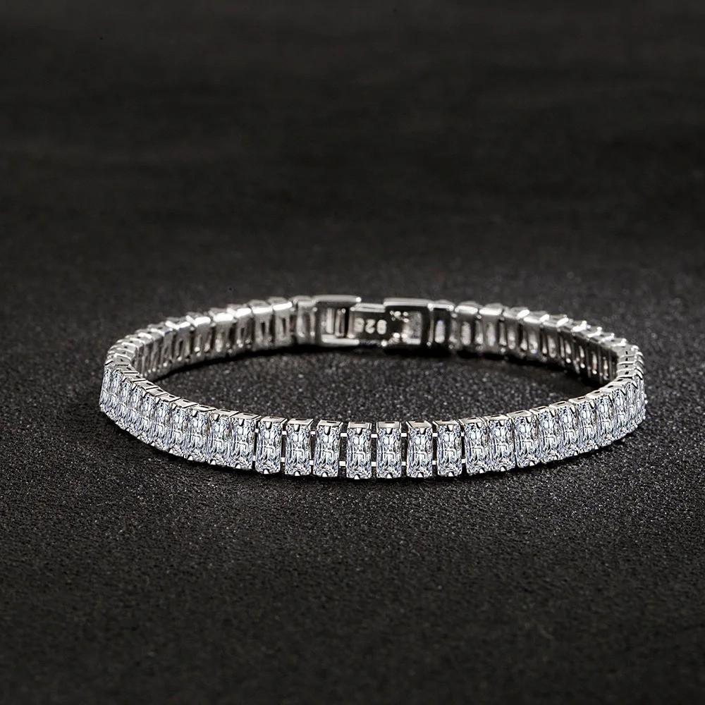 925 Sterling Silver Zircon Bracelet Women 18cm Crystal Wedding Jewelry Gift