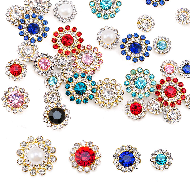18 Color Gold Flower Claw Sew on Glass Rhinestones Clothes Sewing Decoration Gem