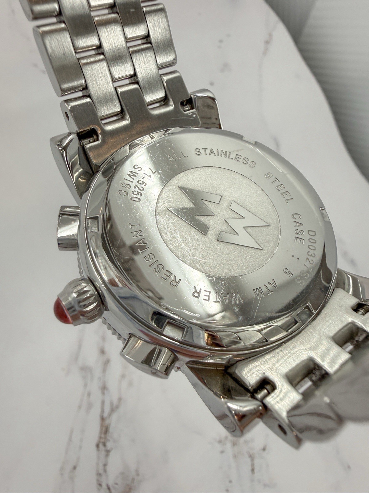 MICHELE Sport Diamond Chronograph Watch 71-5250 Stainless Steel 38mm Tested