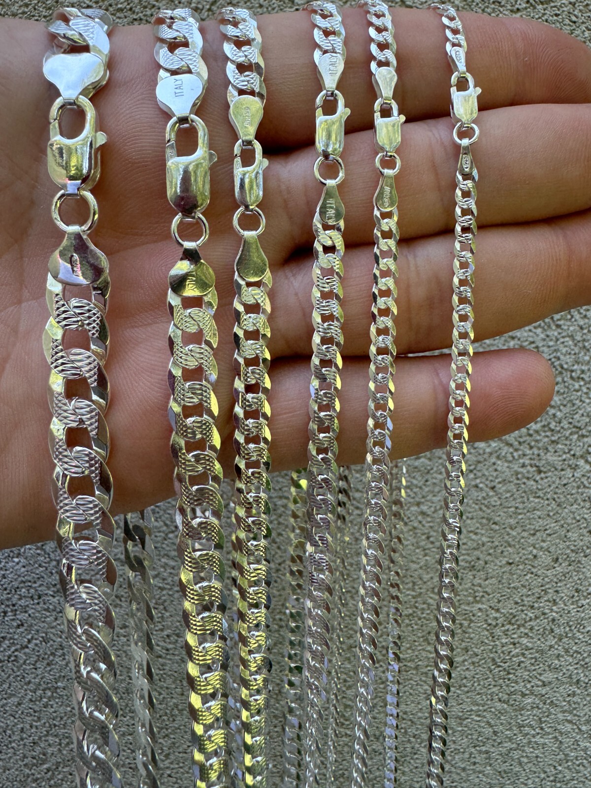 Solid 925 Silver Diamond Cut Flat Miami Curb Cuban Link Chain Necklace 3-11mm