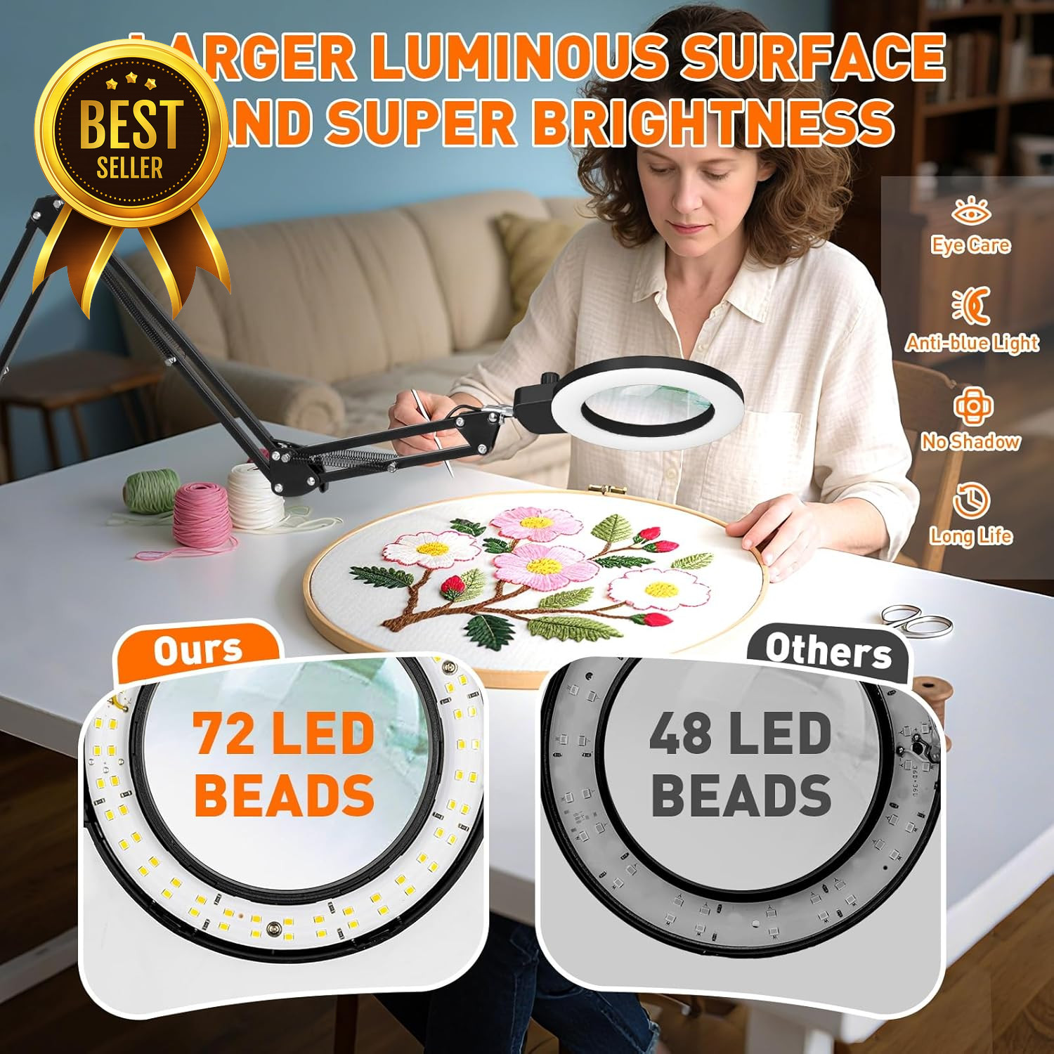 12X Magnifying Lamp with Clamp LED Light Dimmable 35in Arm Glass Lens