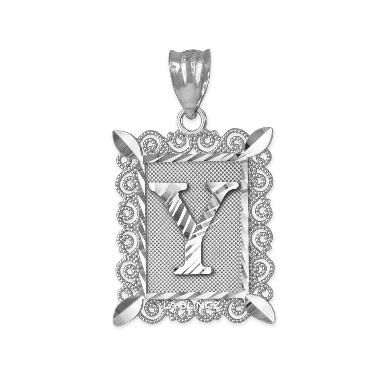 Sterling Silver Filigree Alphabet Initial A-Z Personalized Charm Pendant (S/M/L)