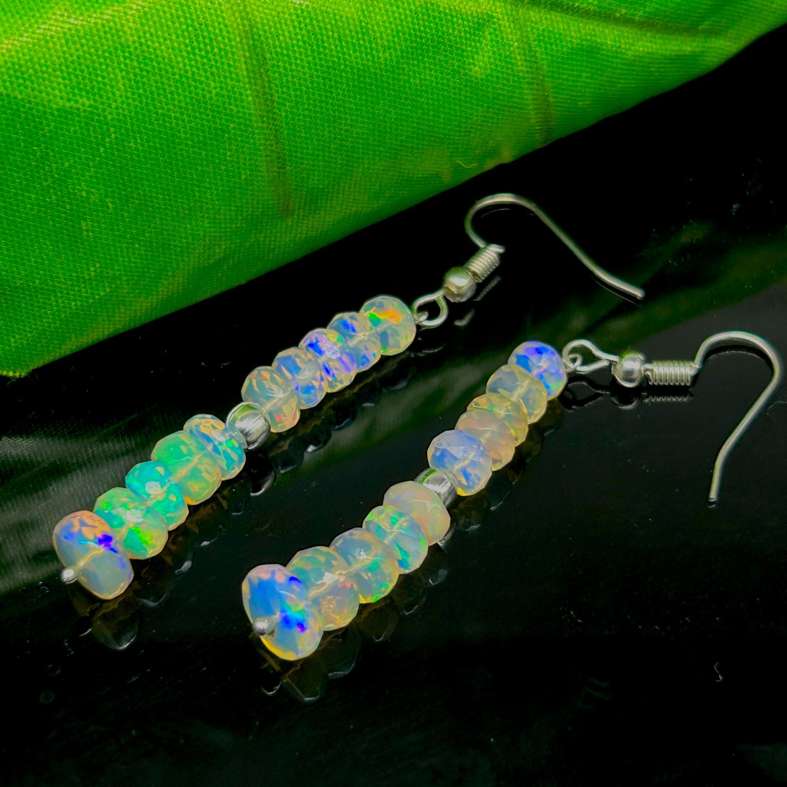 Natural Opal Faceted Bead and Dangle Earrings, Multifire Opal Gemstone Bead