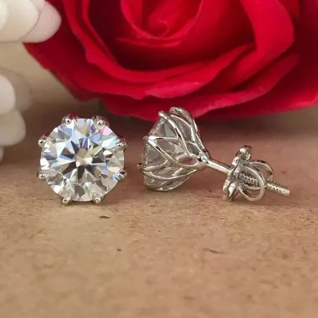 4 Ct Round Cut Lab Created Solitaire Diamond Stud Earrings 14k White Gold Plated