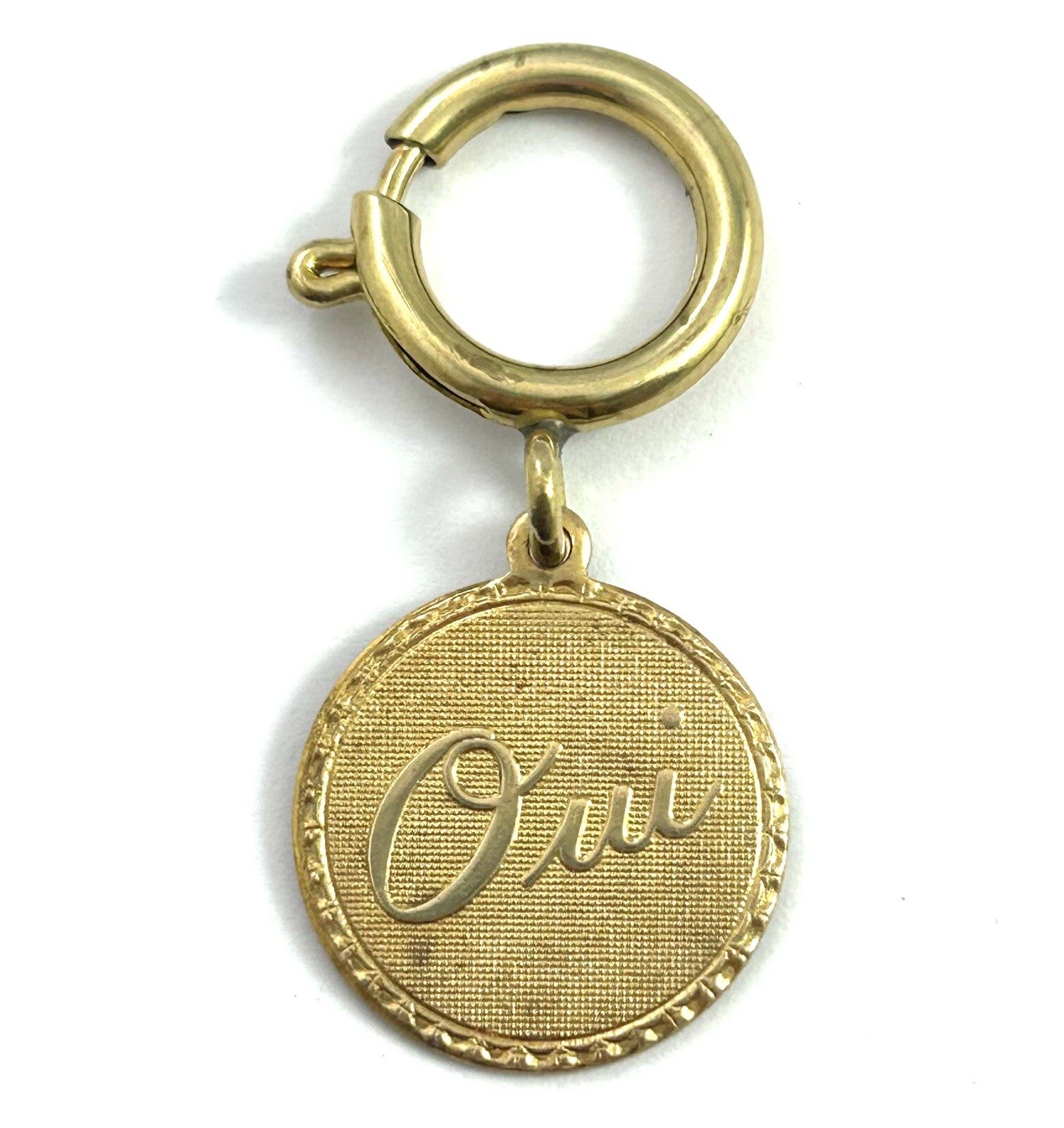 Vintage Oui Charm Clip Tarnished Brass Vintage Jewelry French Yes Oui Clip Charm