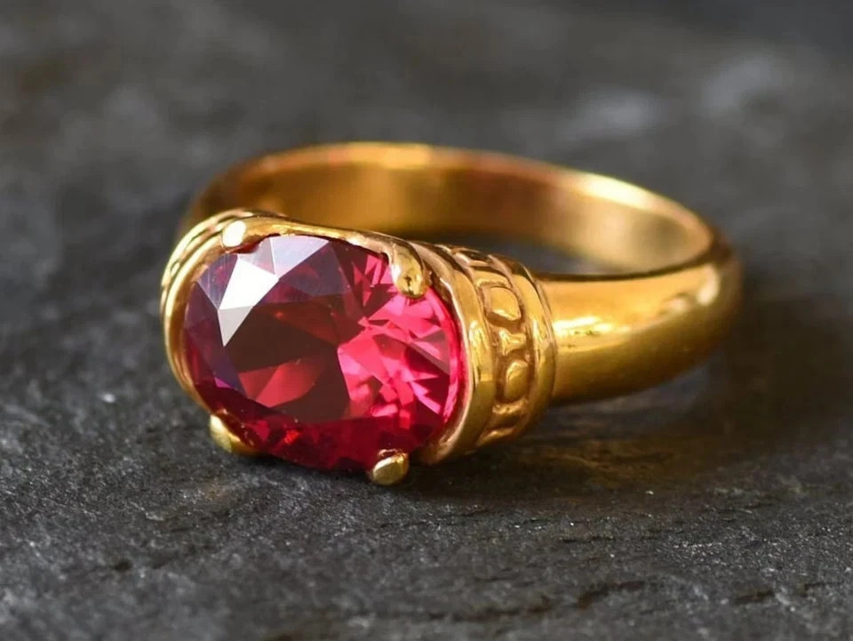 3.17 Ct Oval Cut Natural Ruby Wedding Ring 14K Yellow Gold