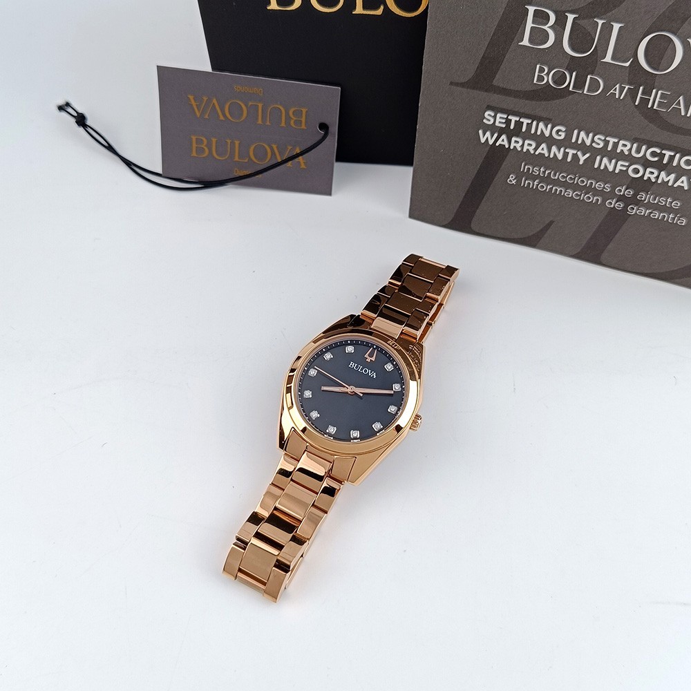 Women’s Bulova Surveyor 97P156 Gray Dial Rose Gold Strap Stainless Quartz Watch
