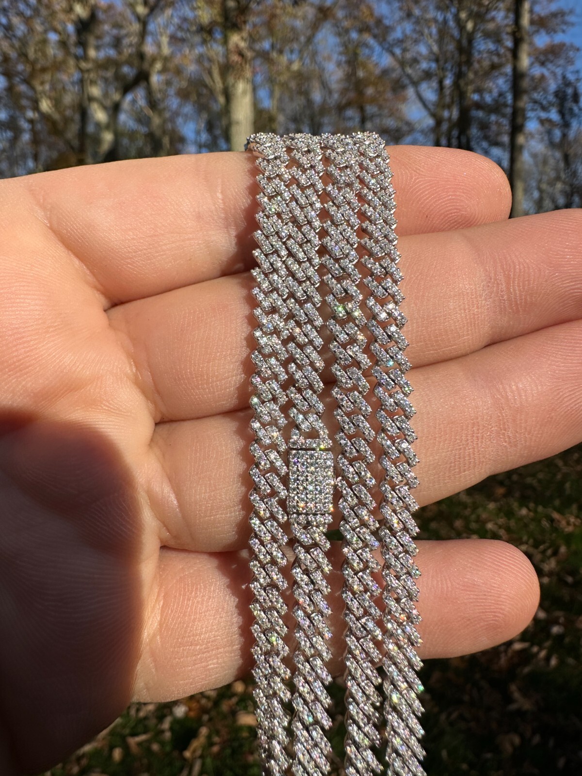 MOISSANITE Real 5mm Micro Miami Cuban Link Prong Chain Iced 925 Silver Necklace