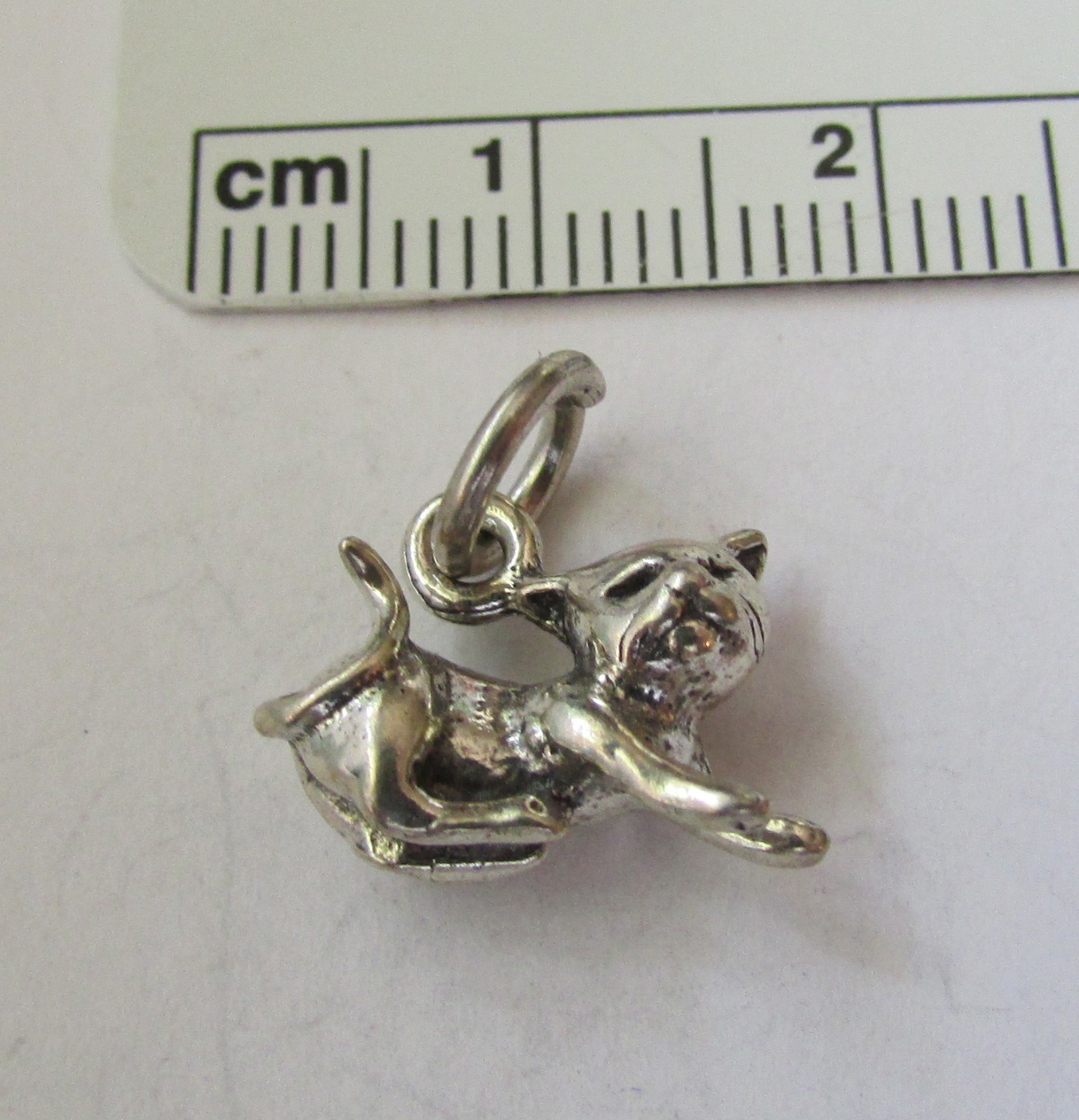 Sterling Silver 12x15mm 3D solid Cat in playful pose Charm!