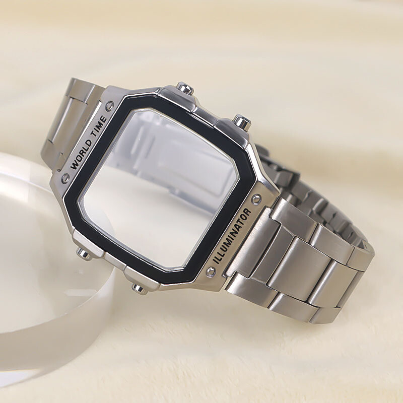 Metal Watch Strap + Modified Stainless Steel Case Cover For AE1200 AE1300