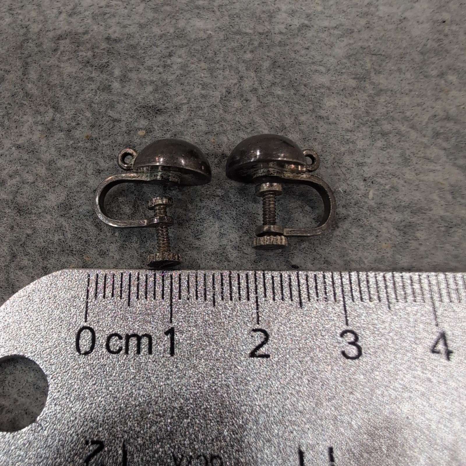 Vintage Silver Ball Half Dome Screw Back Earrings Non-Pierced Retro Style