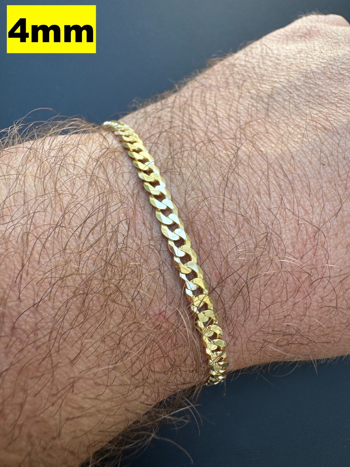Real 14k Gold Plated Solid 925 Sterling Silver Flat Cuban Bracelet Mens Ladies