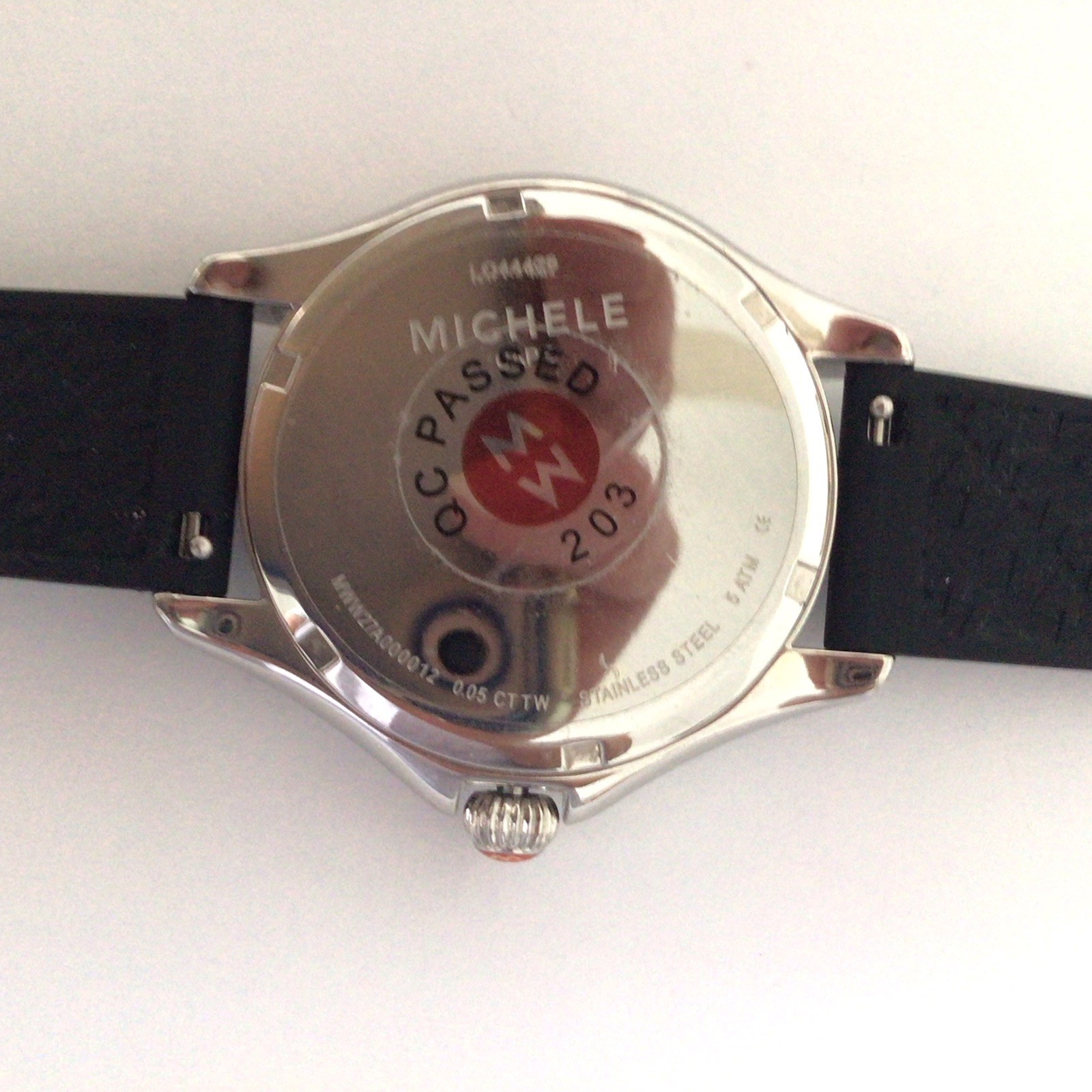 Michele Cape Diamond White Face Black Bezel Silicone Band Watch MWW27A000012