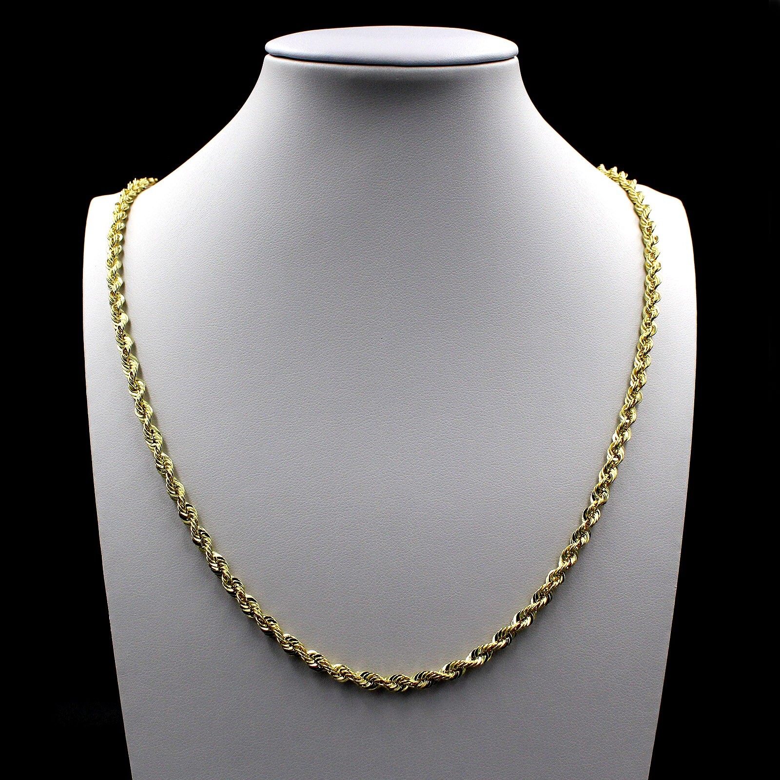 10K Yellow Gold 3-4.5mm 18″-24″ Diamond Cut Rope Chain Link Necklace Mens Womens