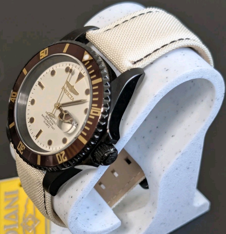 Invicta Pro Diver Men’s Watch (Model 50536) – Beige Dial & Nylon Strap – 42mm